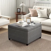 HOMCOM Round Storage Ottoman Bench, Button Tufted Ottoman with Flip Top for Living Room, Entryway and Bedroom, Gray(m-10)