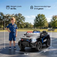 Qaba Licensed Dodge Ride On Police Car for Kids with 2 Seater, Remote, Suspension, Flashing Lights, Siren for Ages 3-6, Black(m-3)