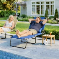 Outsunny Folding Chaise Lounge Chair, Reclining Beach Tanning Chair with Face Hole, Pillow, 4-Position Adjustable Lay Flat Sun Lounger, Steel Frame for Outdoor Patio Pool, Blue(m-8)