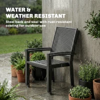 Outsunny Stackable Patio Chairs Set of 2, Outdoor Dining Chairs with Faux Wicker Steel Mesh Back, Slatted Seat, Armrests, Black(m-4)