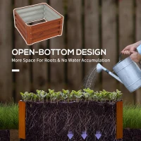 Outsunny Galvanized Raised Garden Beds, Outdoor Planter Box, Set of 2, for Flowers, Herbs and Vegetables, Dark Brown Wood Effect(m-5)