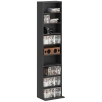 HOMCOM Media Storage Cabinet, 9-Tier Tall Narrow DVD Shelf with 6 Adjustable Shelves, Black(m-9)