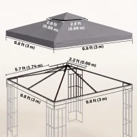 Outsunny 10' x 10' Square 2-Tier Gazebo Canopy Replacement Top Cover Outdoor Garden Sun Shade, Replacement Top Only, Dark Grey(m-3)