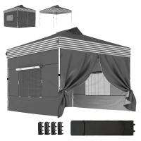 Outsunny 10 x 10 ft Pop Up Canopy Tent with 4 Sidewalls, UPF 50+ 1-Button Push Outdoor Instant Canopy with Wheeled Bag, Dark Grey(m-9)