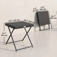 Outsunny Patio Wicker Coffee Table, Outdoor PE Rattan Garden Folding Side Table, 15.75"x15.75"x15.75", Black(m-3)