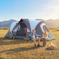 Outsunny 5 Person Family Tent, Outdoor Camping Tent with Lighting Hook, Carrying Bag for Camping, Hiking and Travelling, Grey(m-8)