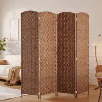 HOMCOM 6ft Folding Room Divider, 4 Panel Wall Partition with Wooden Frame for Bedroom, Home Office, Natural(m-8)
