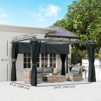 Outsunny 10' x 13' Pergola with Retractable Canopy and Curtains, UPF30+ Sun Shade Shelter for Grill, Garden, Backyard, Deck(m-3)