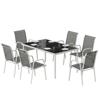 Outsunny 7 Piece Garden Dining Set, Garden Furniture Set with Rectangle Table and 6 Stackable Chairs(m-2)