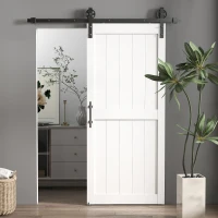 HOMCOM 36inx84in Barn Door with 6FT Sliding Door Hardware Kit, Handle, Upgraded Rollers and Floor Guide, Waterproof, White(m-1)