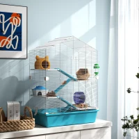 PawHut Large Hamster Cage, 5-Tier Small Animal House and Habitats for Gerbil Mice, Light Blue(m-8)