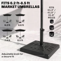 Outsunny 42lbs Resin Patio Umbrella Base, 20" Square Outdoor Umbrella Stand Holder for Parasol Poles 1.26", 1.5", and 1.9" Dia, Black(m-4)