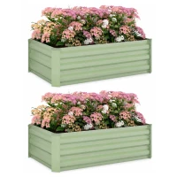 Outsunny Galvanized Raised Garden Beds, Outdoor Planter Box, Set of 2, for Flowers, Herbs and Vegetables, Light Green(m-9)