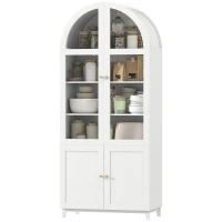 HOMCOM Arched Kitchen Pantry Cabinet, 71" Tall Farmhouse Kitchen Storage Cabinet with Acrylic Glass Doors, White(m-2)