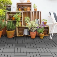 Outsunny 9 Pcs PP Interlocking Composite Deck Tile, 12" x 12" Outdoor Flooring Tiles for Indoor and Outdoor Use, Tools Free Assembly, Dark Grey(m-8)