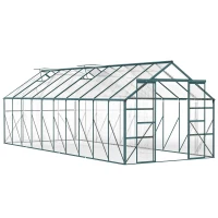 Outsunny Aluminum Greenhouse Polycarbonate Walk-in Garden Greenhouse Kit with Rain Gutter and Sliding Door, 20' x 8', Green(m-9)