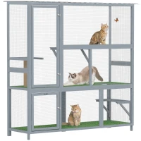 PawHut Catio Outdoor Cat Enclosure, 77" H Wooden Cat House with Weatherproof Roof, Platforms and Scratching Post(m-13)