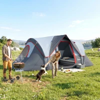Outsunny 5 Person Family Tent, Outdoor Camping Tent with Lighting Hook, Carrying Bag for Camping, Hiking and Travelling, Grey(m-1)