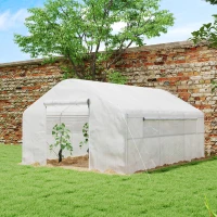Outsunny Walk-in Tunnel Greenhouse with Galvanized Steel Frame and Windows, Garden Planting Warm House, 13' x 10' x 6.5' , White(m-8)