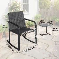 Outsunny 3 Pieces Rocking Bistro Set Outdoor Patio Furniture Set with Cushions, Glass Coffee Table for Balcony, Cream White(m-3)