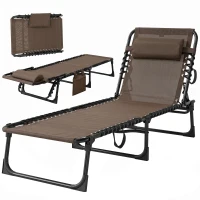 Outsunny Outdoor Folding Chaise Lounge, Reclining Lounge Chair with Adjustable Backrest and Removable Pillow, Brown(m-2)