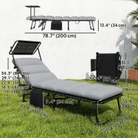 Outsunny Outdoor Chaise Lounge Chairs, 2 PCS Folding Lounge Chairs with Adjustable 5-Position, Cushion, Canopy, Side Pocket(m-3)
