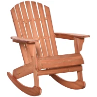 Outsunny Wooden Adirondack Rocking Muskoka Chair with Slatted Wooden Design, Fanned Back and Classic Rustic Style, Teak(m-2)