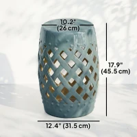 Outsunny 12.4" x 17.9" Ceramic Garden Stool with Woven Lattice Design, Indoor & Outdoor Decorative Accent Stool, Blue(m-3)