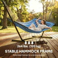 Outsunny Hammock with Stand Heavy Duty Camping Hammock with Steel Frame for Patio Backyard Blue and White(m-7)