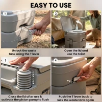 Outsunny Portable Toilet for Adults, Travel Toilet with 2 Detachable Tanks, Camping Toilet for Trips, 5.3 Gallon (20L), Grey(m-5)
