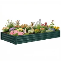 Outsunny 8 x 4 x 1ft Galvanized Raised Garden Bed, Reinforced Outdoor Planter Box with Open Bottom, Green(m-9)