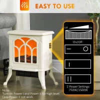 HOMCOM Electric Fireplace Heater, Freestanding Fireplace Stove with Realistic Flame, Overheat Protection, 750W/1500W, Beige(m-5)