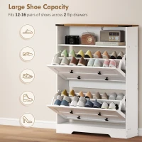 HOMCOM Shoe Cabinet with 2 Flip Drawers, Narrow Shoe Storage Cabinet, White(m-5)