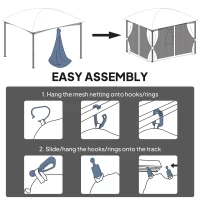 Outsunny Replacement Mosquito Netting for Gazebo 10' x 12' Black Screen Walls for Canopy with Zippers, Cream White(m-4)