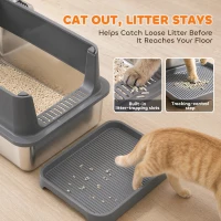 PawHut 2 Pack XL Stainless Steel Litter Box, Metal Cat Litter Box High Sided with Tracking Step & Stainless Steel Scoops(m-4)