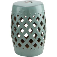 Outsunny 12.4" x 17.9" Ceramic Garden Stool with Woven Lattice Design, Indoor & Outdoor Decorative Accent Stool, Blue(m-13)