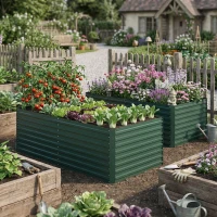 Outsunny 6' x 3' x 2' Raised Garden Bed, Set of 2 Galvanized Planter Box for Vegetables, Flowers, Herbs, Green(m-1)