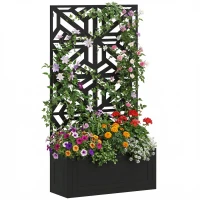 Outsunny Metal Raised Garden Bed with Trellis for Climbing Plants, Freestanding or Wall Mounted Flower Bed with Privacy Panel(m-9)