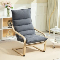 HOMCOM Birch Wood Fabric Modern Armchair, Accent Chair with Curved Leg and Arm for Living Room, Grey(m-1)