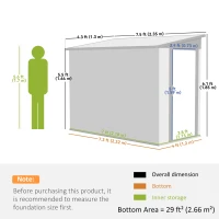 Outsunny 4' x 8' Outdoor Storage Shed Lean to Shed Outdoor Metal Tool Shed with Lockable Door and Air Vents, White(m-3)