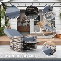 Outsunny Outdoor Rattan Wicker Lounge Chair with Footrest & Soft Cushion for Patio, Garden, Backyard, Grey(m-6)
