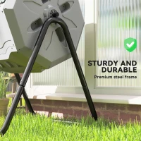 Outsunny Tumbling Compost Bin Outdoor Dual Chamber 360° Rotating Composter 43 Gallon with Sliding Doors, Dark Green(m-7)