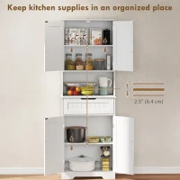 HOMCOM Kitchen Buffet with Hutch, 68" Tall Kitchen Pantry Cabinet with Small Open Counter, 4 Doors, Drawer, White(m-4)