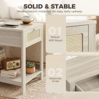 HOMCOM End Table Set of 2 with Charging Station, Bed Side Tables Set with Drawer, Storage Shelf for Living Room, Natural Wood(m-7)