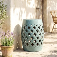 Outsunny 12.4" x 17.9" Ceramic Garden Stool with Woven Lattice Design, Indoor & Outdoor Decorative Accent Stool, Blue(m-8)