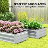 Outsunny Galvanized Raised Garden Beds, Outdoor Planter Box, Set of 2, for Flowers, Herbs and Vegetables, Silver(m-4)