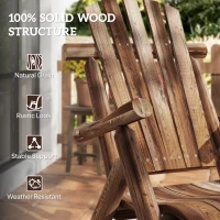 Outsunny Outdoor Wooden Rocking Chair, Single-Person Adirondack Rocking Patio Chair with Rustic High Back, Slatted Seat and Backrest for Indoor, Backyard, Garden, Carbonized(m-5)