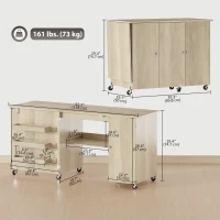 HOMCOM Sewing Machine Table with Drop Leaf, Folding Craft Table with 2 Doors and Adjustable Shelf for Small Spaces, Natural(m-3)