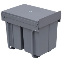 HOMCOM Pull Out Trash Can Under Cabinet, 10.6 Gallon (40L) Slide Out Garbage Can with 3 Removable Compartments, Grey(m-9)