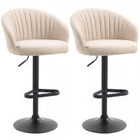 HOMCOM Bar Stools Set of 2, Swivel Counter Height Barstools with Back, Footrest, Adjustable Height, Beige(m-2)